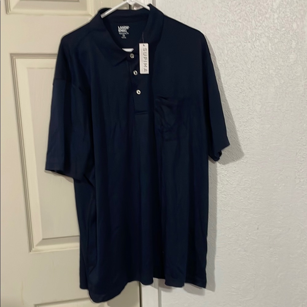 Lands' End Blue Polo Shirt Casual Cotton Blend New